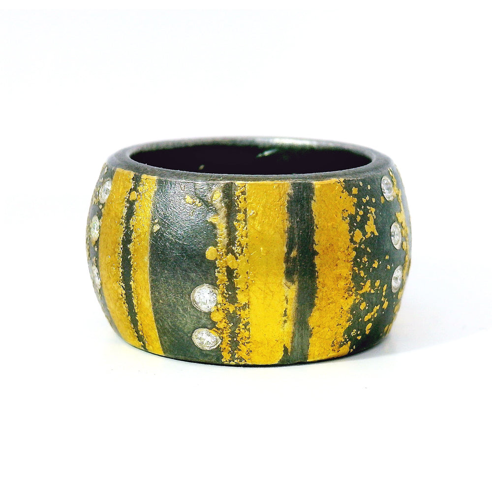 Oxidized Sterling Silver & Yellow Gold Ring - "Chasm"