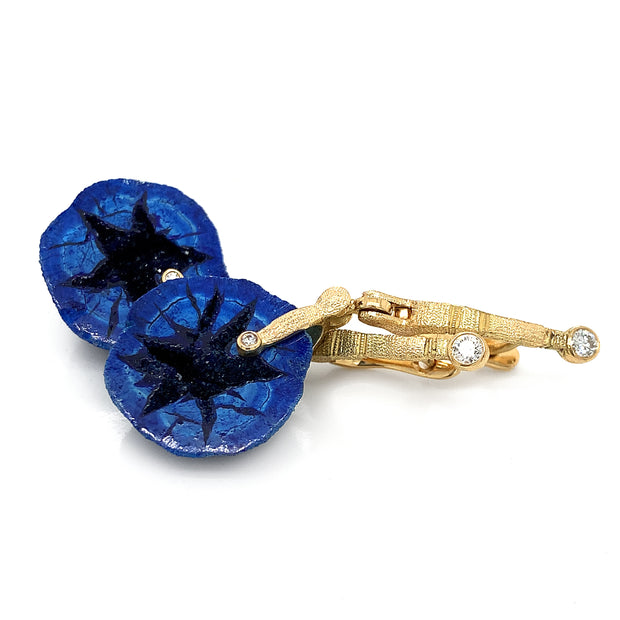 Azurite & Diamond Drop Earrings - "Sticks & Stones"