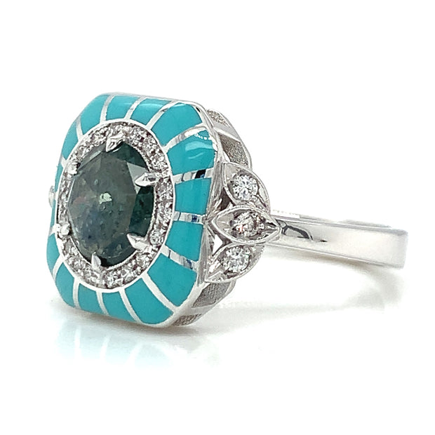 Montana Sapphire, Diamond & Enamel Ring - "Rock Candy Blue Lagoon"