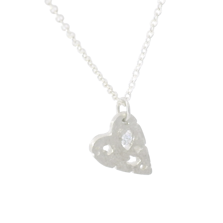 Diamond & Sterling Silver Necklace - "Small Shadow Heart"
