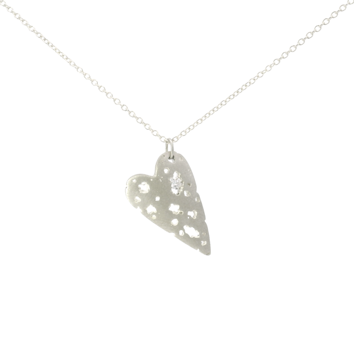 Diamond & Sterling Silver Necklace - "Large Shadow Heart"