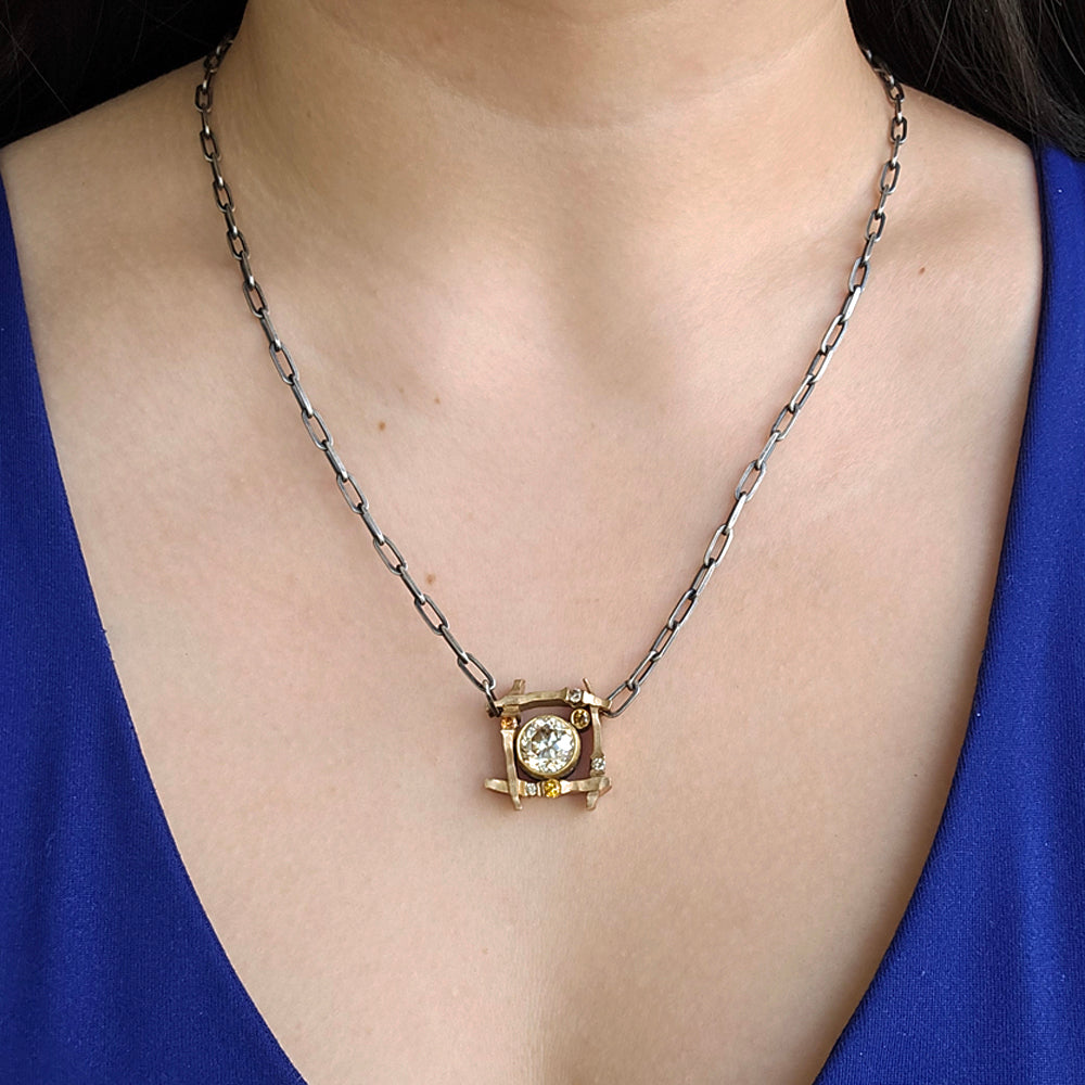 Cassiterite, Montana Sapphire & Cognac Diamond Necklace - "Bronze Horizon"