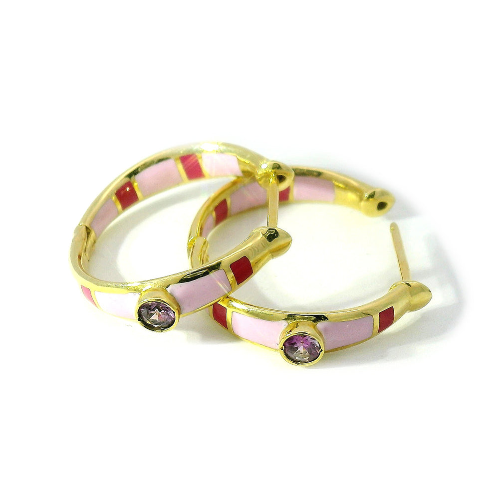 Montana Sapphire & Pink Enamel Hoops - "Rock Candy Sweetness"