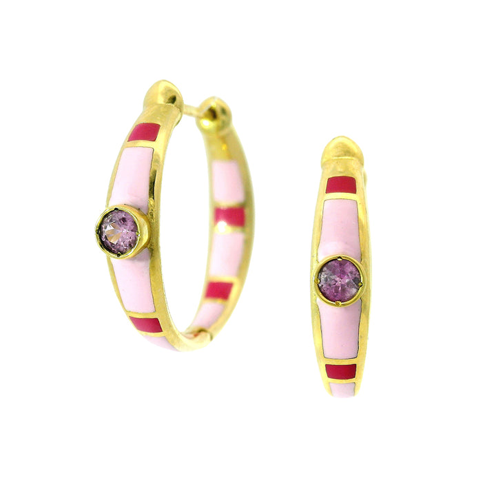 Montana Sapphire & Pink Enamel Hoops - "Rock Candy Sweetness"