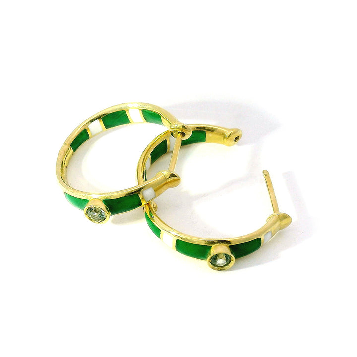 Montana Sapphire & Enamel Hoop Earrings - "Rock Candy Forest"