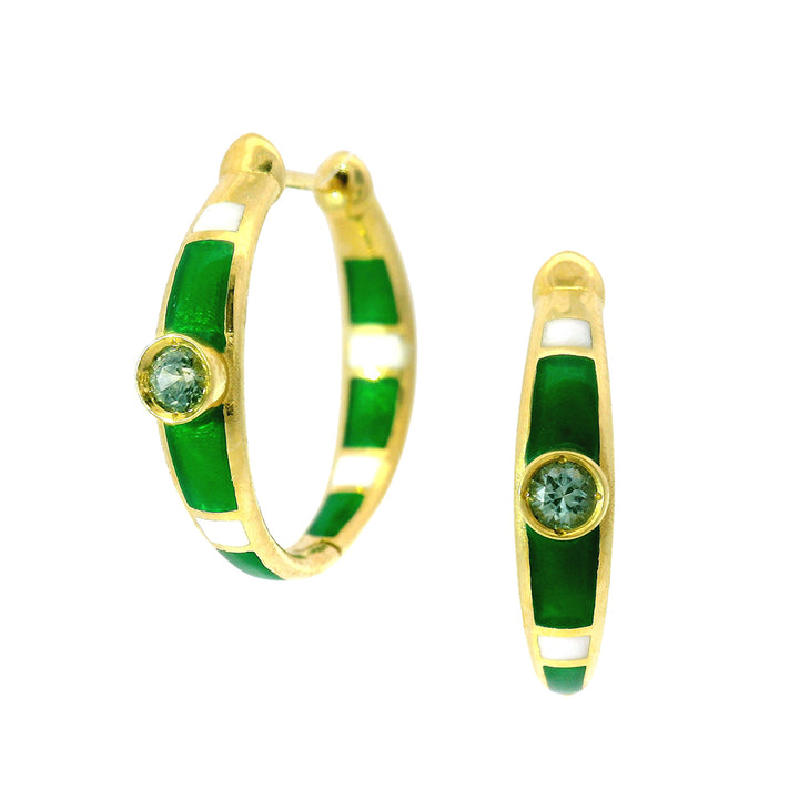 Montana Sapphire & Enamel Hoop Earrings - "Rock Candy Forest"