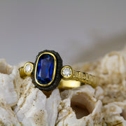 Montana Sapphire & Diamond Ring - "Peacock Chroma"