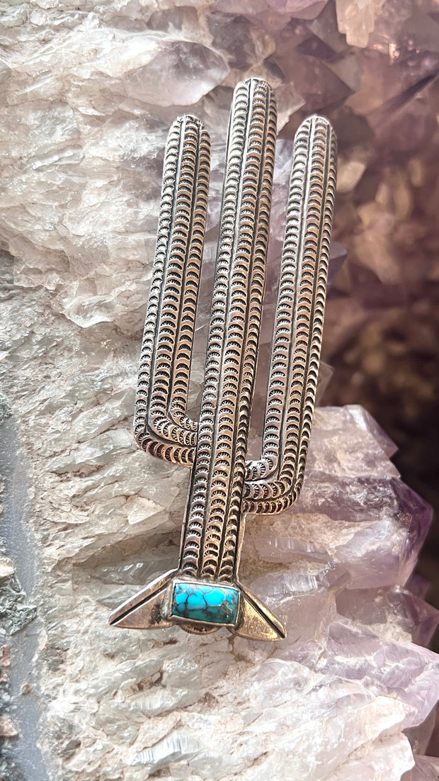 Morris Robinson Sterling Silver & Turquoise Cactus Pin [112]