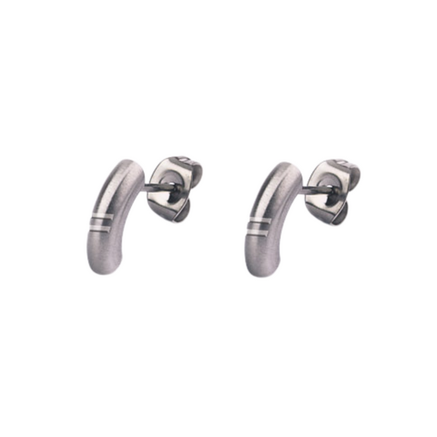 Narrow Round Stainless Steel Earrings "Small Arc Studs With Grooves"