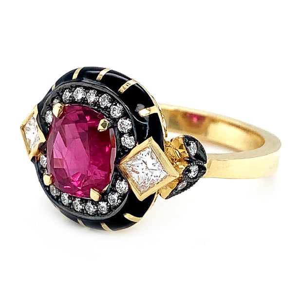 Ruby & Diamond Enamel Ring - "Rock Candy Glamour"