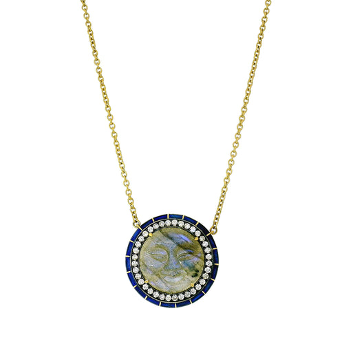 Carved Labradorite, Diamond & Enamel Necklace- "Rock Candy Lunar Secrets"