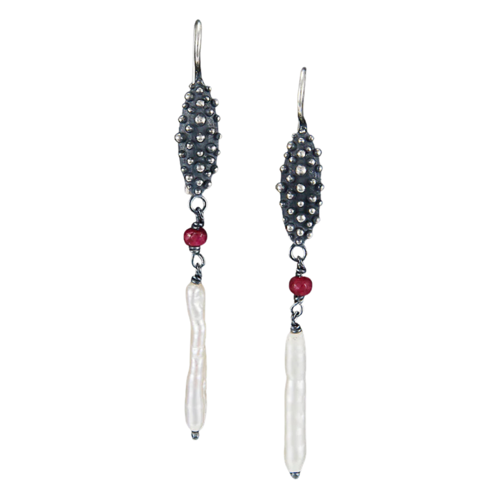 Sterling Silver Elongated Dot Drop Earrings- "Summer Hive"