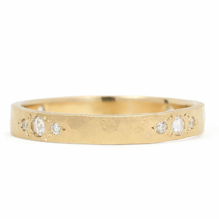 Rose Cut & Round Brilliant Diamond Band - "Hewn Love"