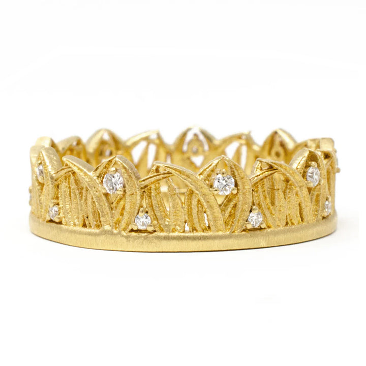 Diamond & Yellow Gold Dewdrop Band - "Blades of Grass"