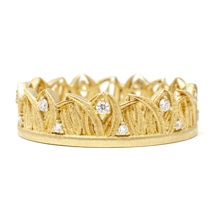 Diamond & Yellow Gold Dewdrop Band - "Blades of Grass"