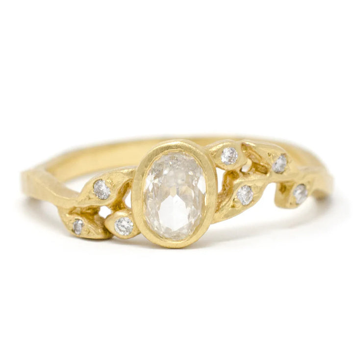 Oval Diamond Bohemian Engagement Ring - "Golden Vine"