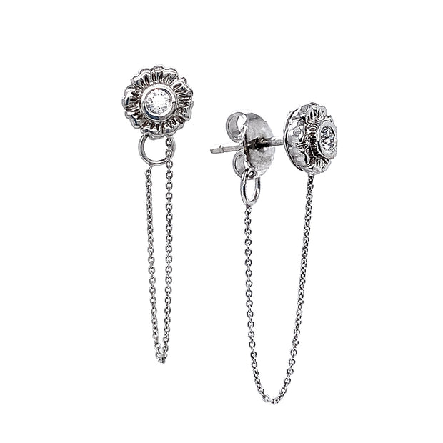 White Gold & Diamond Stud Earrings - "Flora"