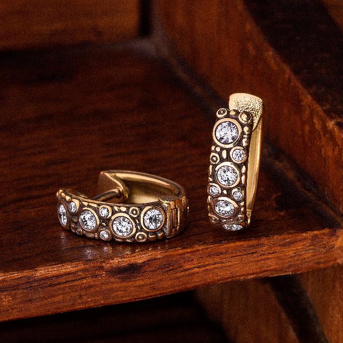 Diamond & Yellow Gold Huggie Earrings - "Oval Hoop"
