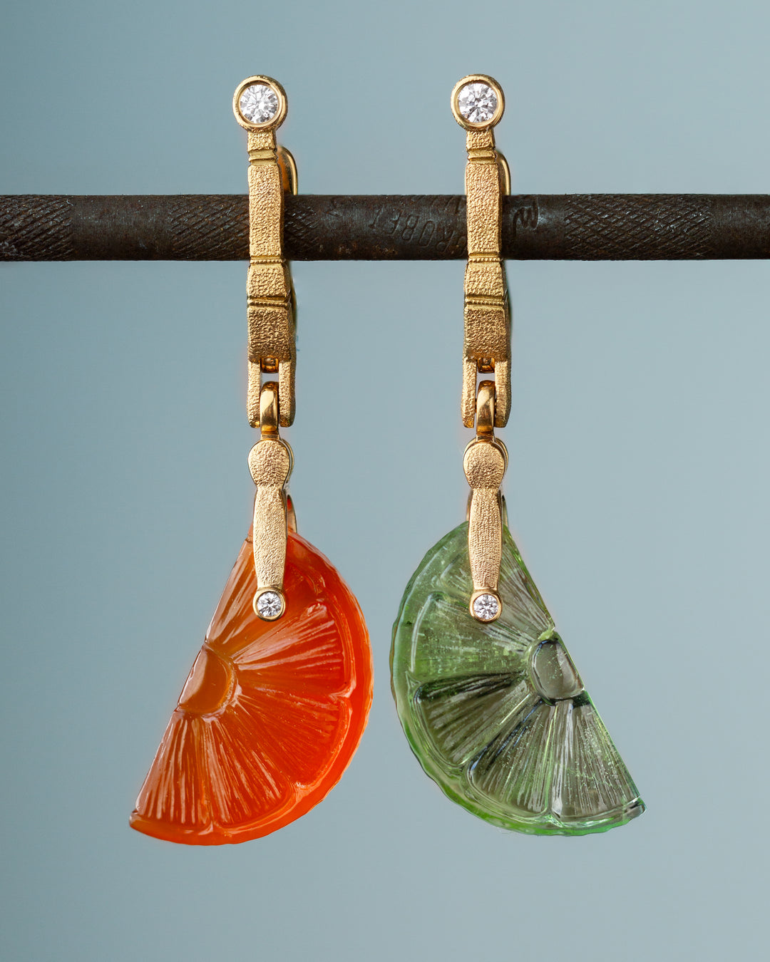 Carved Carnelian & Peridot Citrus Slice Earrings - "Sticks & Stones"