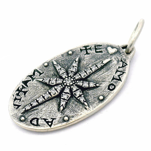Fleur de Lis & Diamond Oval Pendant - "North Star"