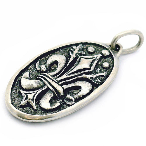 Fleur de Lis & Diamond Oval Pendant - "North Star"