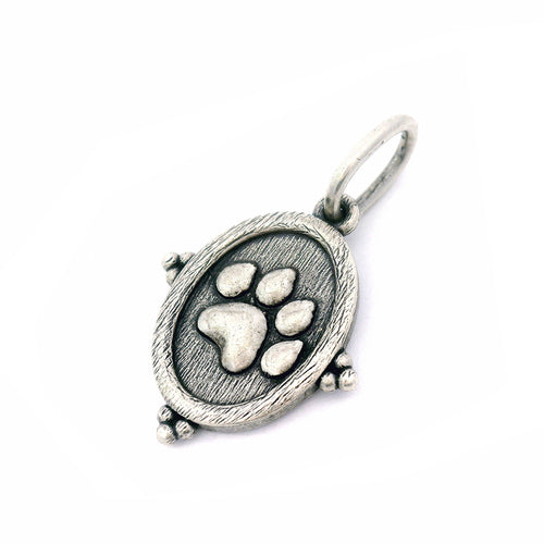 Sterling Silver Paw Print Charm Pendant - "Amor"