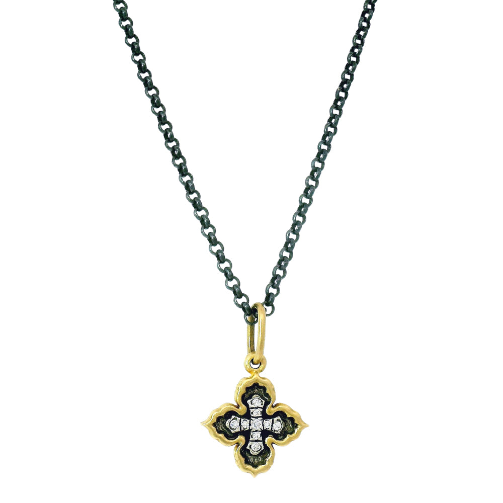 reversible quatrefoil diamond cross charm from Alara Jewelry