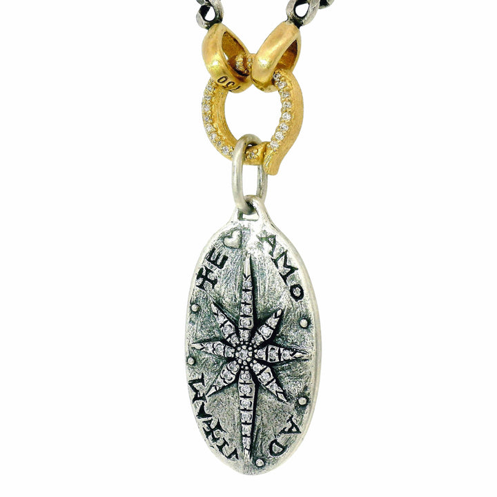 Diamond & Sterling Silver Large Oval Pendant - "Fleur de Lis & North Star"