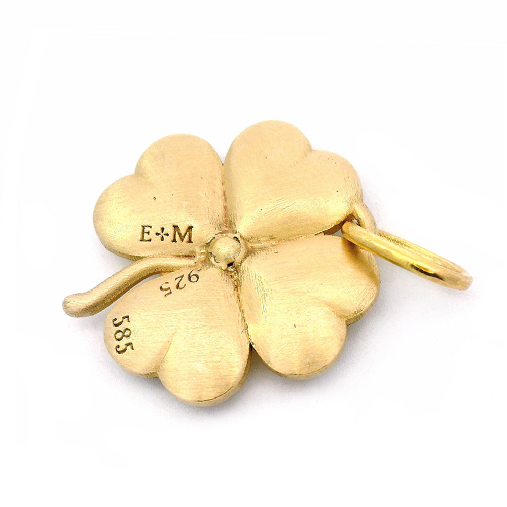 Back of Amor Vitae Clover pendant by Erica Molinari in 14K yellow gold with diamonds