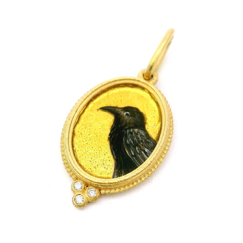 Raven Enamel Diamond Pendant - "Nevermore"