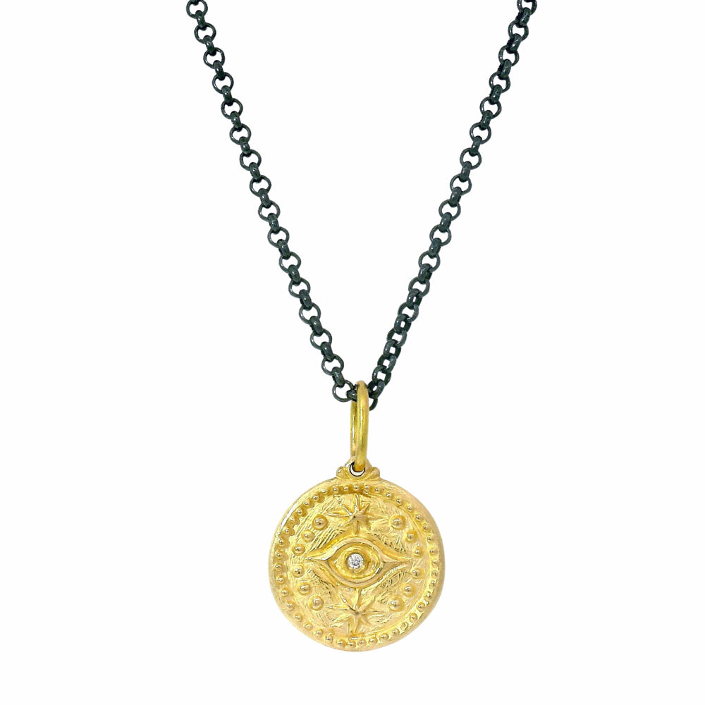 14K Gold Hamsa Hand & Evil Eye Pendant- "Gaze of Protection"
