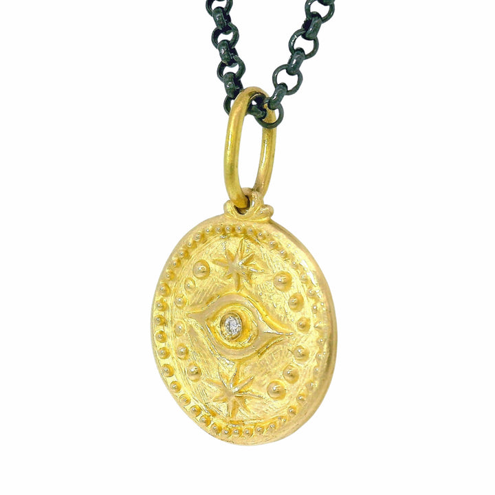 14K Gold Hamsa Hand & Evil Eye Pendant- "Gaze of Protection"