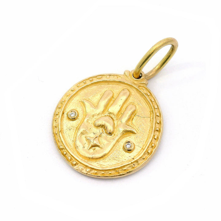 14K Gold Hamsa Hand & Evil Eye Pendant- "Gaze of Protection"