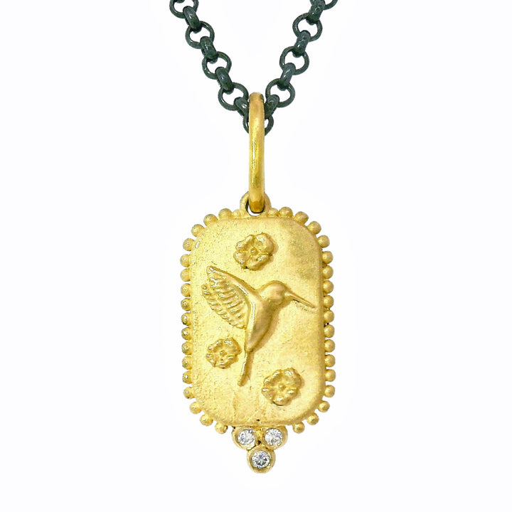 Gold & Diamond Hummingbird Pendant - "Fly Free"