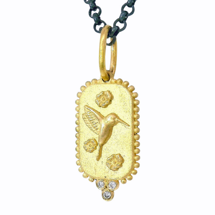 Gold & Diamond Hummingbird Pendant - "Fly Free"