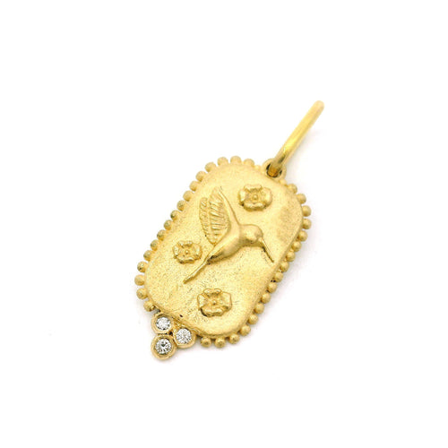 Gold & Diamond Hummingbird Pendant - "Fly Free"