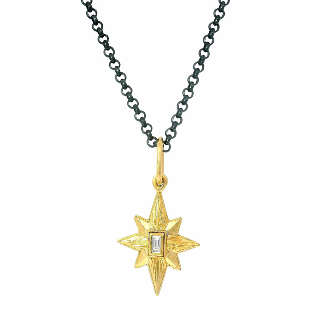 Engraved Gold & Diamond Charm Pendant - "Baby Star"