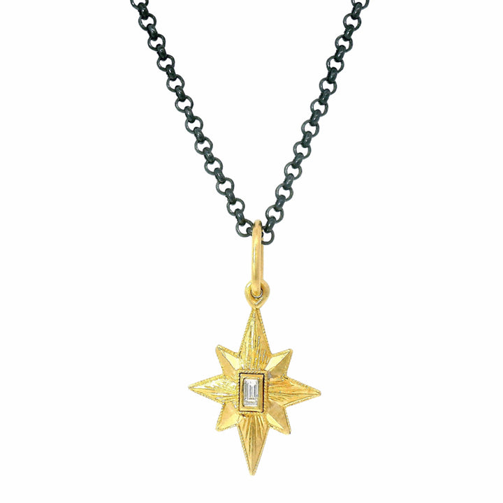 Engraved Gold & Diamond Charm Pendant - "Baby Star"