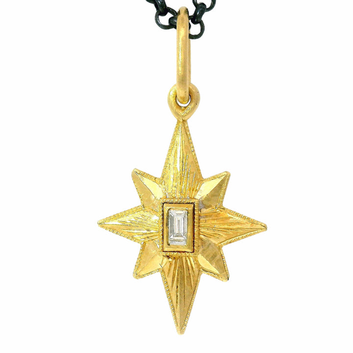 Engraved Gold & Diamond Charm Pendant - "Baby Star"