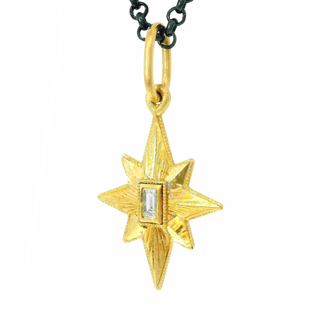 Engraved Gold & Diamond Charm Pendant - "Baby Star"
