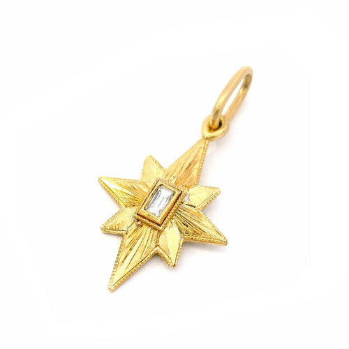 Engraved Gold & Diamond Charm Pendant - "Baby Star"