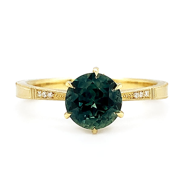 Green Montana Sapphire Engagement Ring - "Laurel Cathedral"