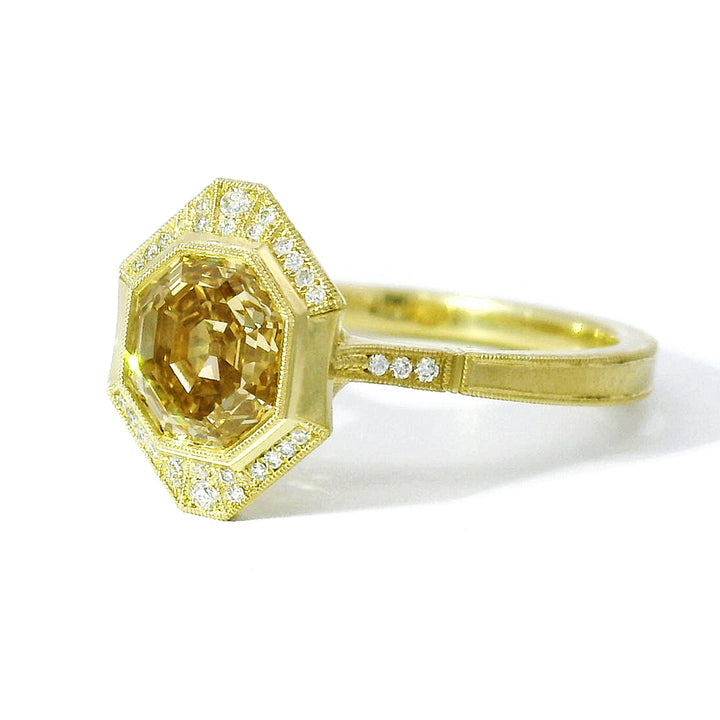 Modified Octagonal Step Cut Diamond Engagement Ring - "Georgia Halo"