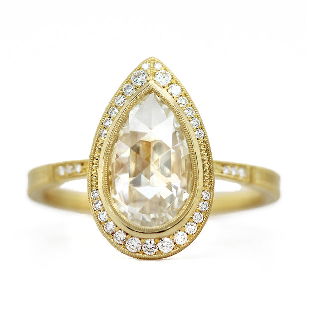 Pear Shaped Rose Cut Diamond Engagement Ring - "Virginia Halo"