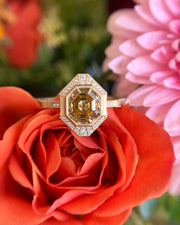 Yellow Gold & Fancy Brown/Yellow Diamond Engagement Ring - "Georgia Halo"