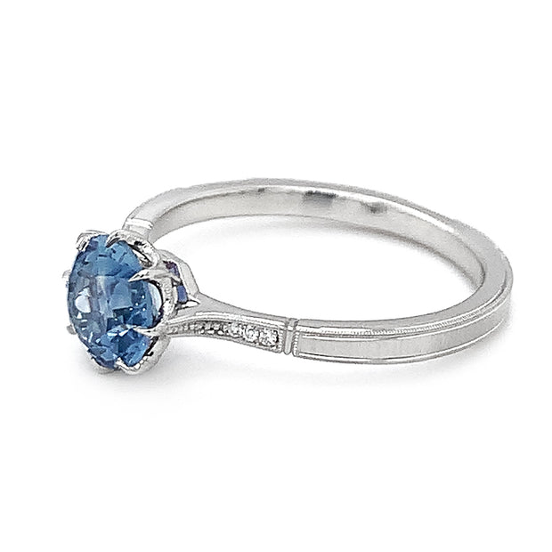 Blue Montana Sapphire & Platinum Engagement Ring - "Victoria Solitaire"