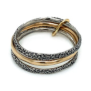 Oxidized Silver & Yellow Gold Ring - "Triple Staple Stack"