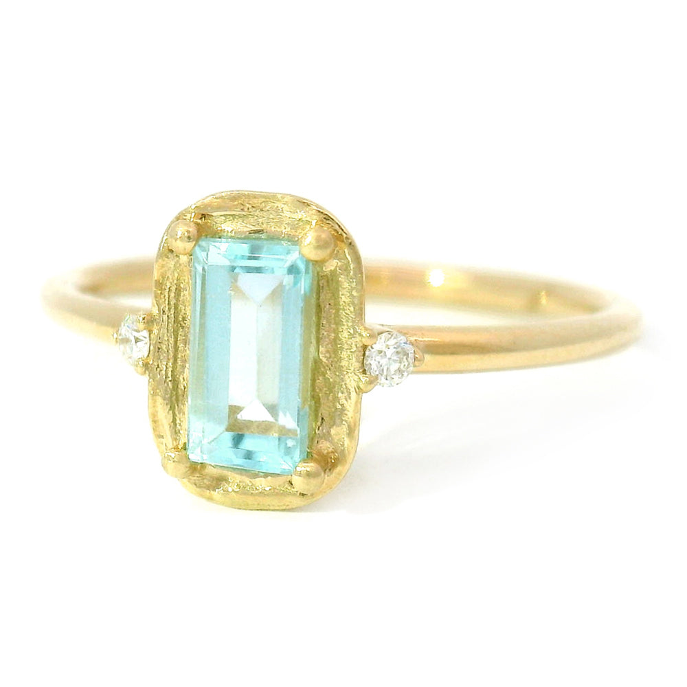 Aquamarine & Diamond Yellow Gold Ring - "Seamist Blue"