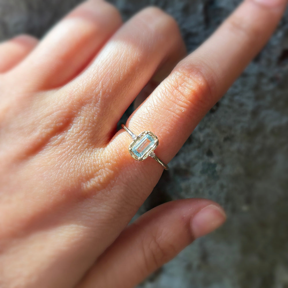 Aquamarine & Diamond Yellow Gold Ring - "Seamist Blue"