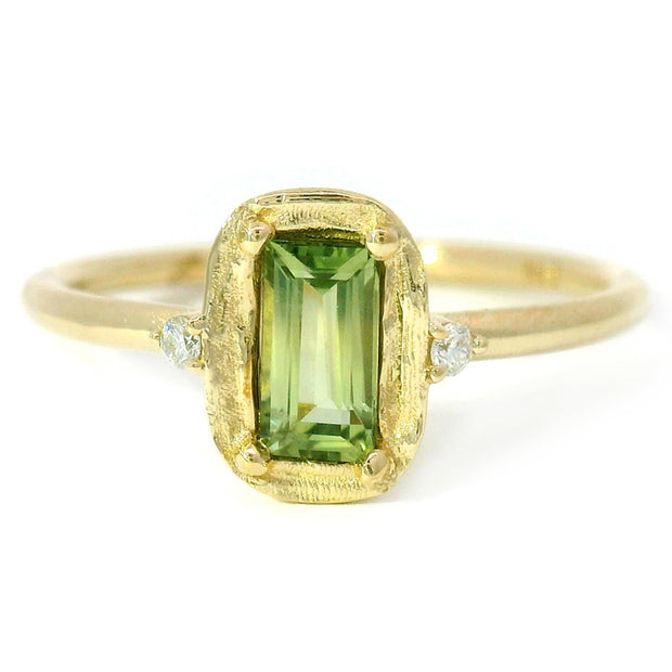 Baguette Sapphire Yellow Gold Ring - "Sap Green"